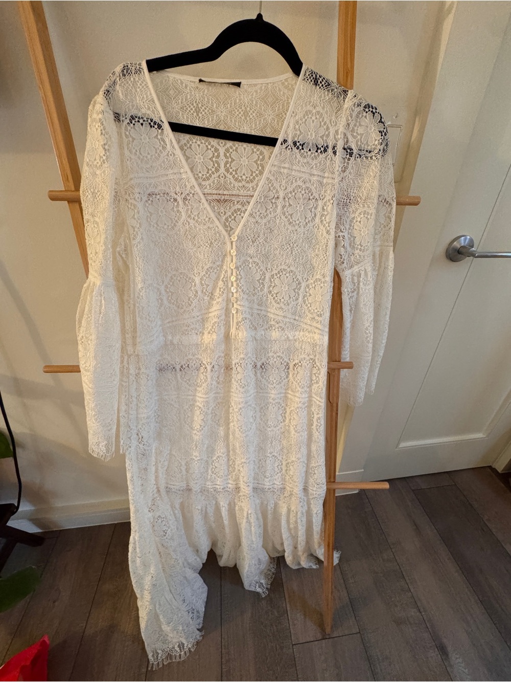 Kobi Halperin White Lace V-Neck Maxi Dress